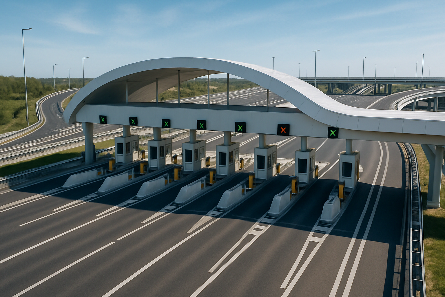 Modern highway infrastructure with paid road access